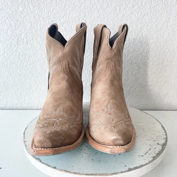 Lane LEXINGTON Womens Cowboy Bootie 11 Latte Suede Western Cowgirl Short Boots - Picture 5 of 11